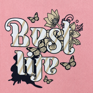 Pink top Best life floral butterfly print detail